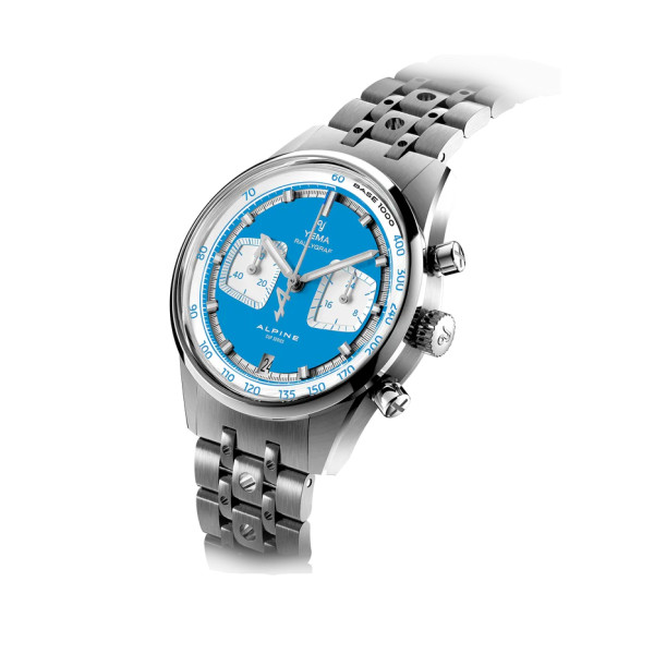 Montre Yema Rallygraf Meca Quartz Alpine Cup Series Cadran Bleu Chrono Blanc
