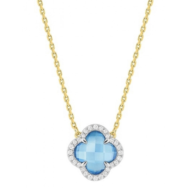 Collier Morganne Bello Victoria Mini Topaze Swiss Blue Diamants Or Jaune