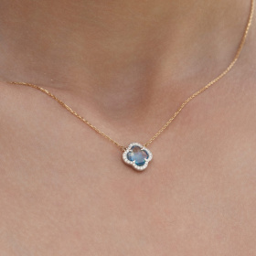 Collier Morganne Bello Victoria Mini Topaze Swiss Blue Diamants Or Jaune