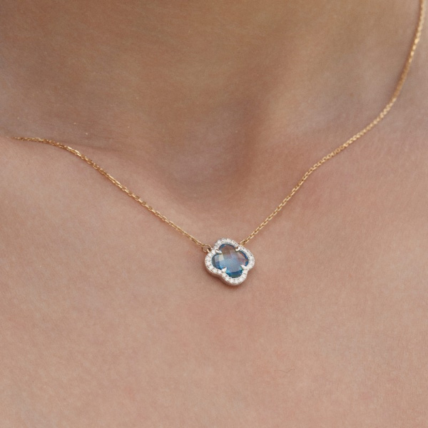 Collier Morganne Bello Victoria Mini Topaze Swiss Blue Diamants Or Jaune
