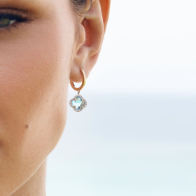 Boucles d'Oreilles Morganne Bello Victoria Topaze Swiss Blue Diamants Or Jaune