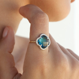Bague Morganne Bello Victoria Topaze Blue London Grand Modèle Or Jaune