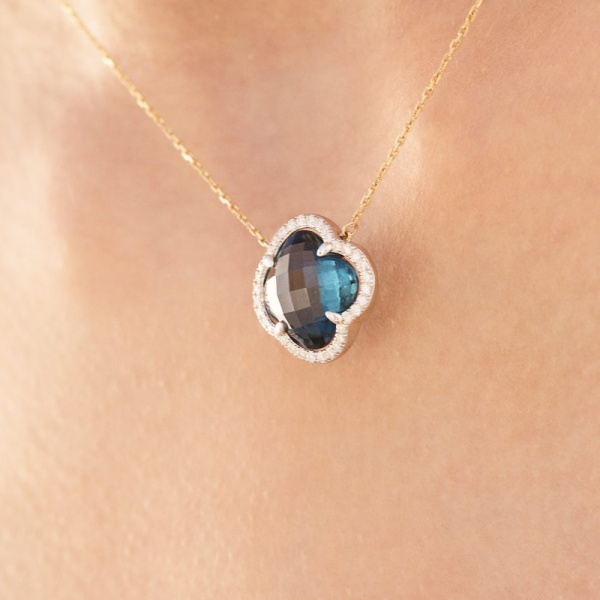Collier Morganne Bello Victoria Topaze Blue London Grand Modèle Or Jaune