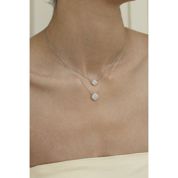 Collier Morganne Bello Trèfle Diamants Or Blanc Petit Modèle