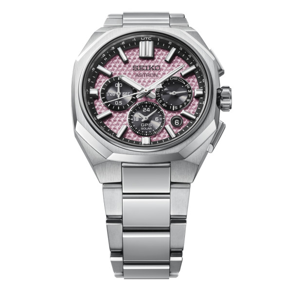 Montre Seiko Astron 50mm Solaire Cadran Rose Cristal Chronographe