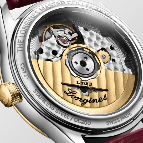 Montre Longines Master Collection 34mm Automatique Cadran Nacre Bracelet Alligator Bordeaux