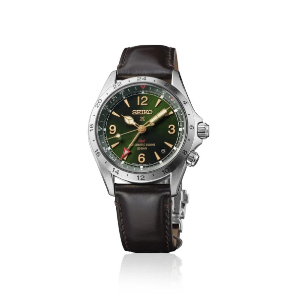 Montre Seiko Prospex Alpinist GMT HBC007 Cadran Vert Bracelet Cuir Brun