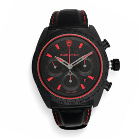 Montre Occasion Tudor Fastrider Black Shield Chrono Bracelet Cuir Noir Rouge
