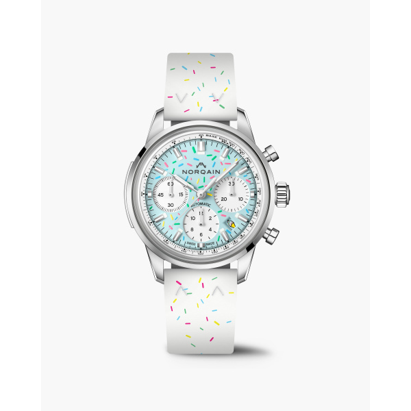 Montre NORQAIN Freedom Chrono 40mm Enjoy Life Sprinkles Bleu Caoutchouc Blanc