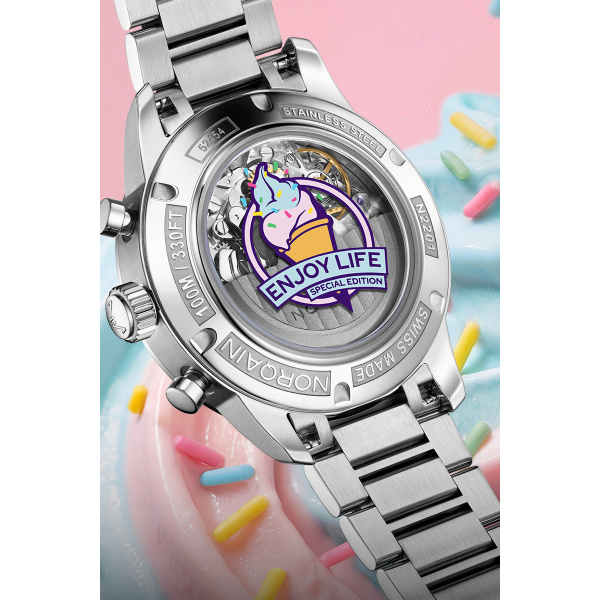Montre NORQAIN Freedom Chrono 40mm Enjoy Life Sprinkles Bleu Caoutchouc Blanc