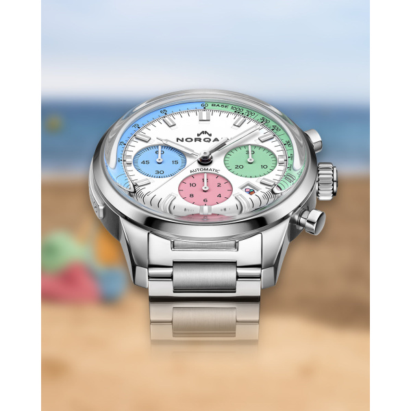Montre NORQAIN Freedom Chrono 40mm Enjoy Life Sprinkles Bleu Caoutchouc Blanc
