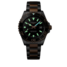 Montre Longines Hydroconquest 42mm Quartz Cadran Noir Sablé Pvd Or Rose