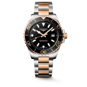 Montre Longines Hydroconquest 42mm Quartz Cadran Noir Sablé Pvd Or Rose