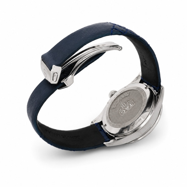 Montre Occasion Tag Heuer Carrera Lunette Pavée Cadran Bleu bracelet Cuir Bleu
