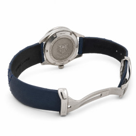 Montre Occasion Tag Heuer Carrera Lunette Pavée Cadran Bleu bracelet Cuir Bleu