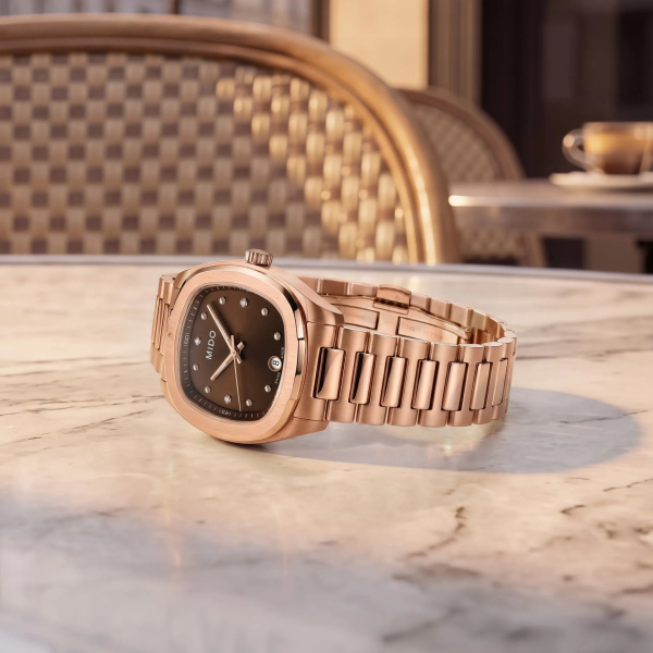 Montre Mido Multifort TV 28 mm Quartz PVD Or Rose Cadran Marron Diamants