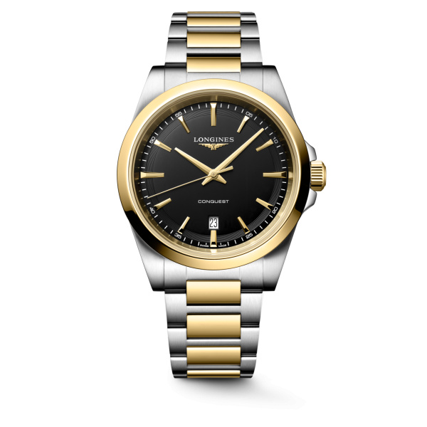 Montre Longines Conquest 41 mm Quartz PVD Or Jaune Cadran Noir Sablé