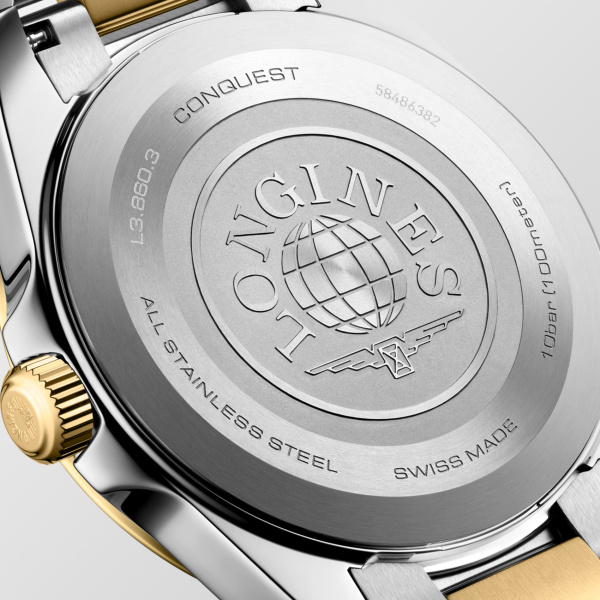 Montre Longines Conquest 41 mm Quartz PVD Or Jaune Cadran Noir Sablé
