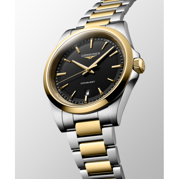 Montre Longines Conquest 41 mm Quartz PVD Or Jaune Cadran Noir Sablé