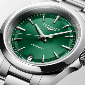 Montre Longines Conquest 34 mm Quartz Cadran Vert Soleillé