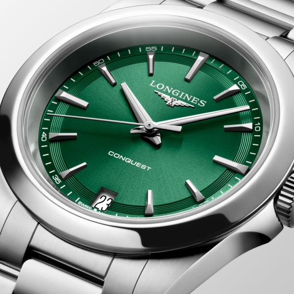 Montre Longines Conquest 34 mm Quartz Cadran Vert Soleillé