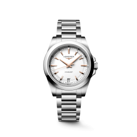 Montre Longines Conquest 34 mm Quartz Blanc Index Dorés Rosés