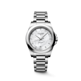 Montre Longines Conquest 34 mm Quartz Cadran Nacre Blanche