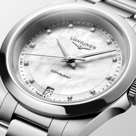 Montre Longines Conquest 34 mm Quartz Cadran Nacre Blanche