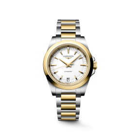 Montre Longines Conquest 34 mm Quartz PVD Or Jaune Cadran Blanc