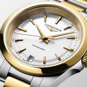 Montre Longines Conquest 34 mm Quartz PVD Or Jaune Cadran Blanc