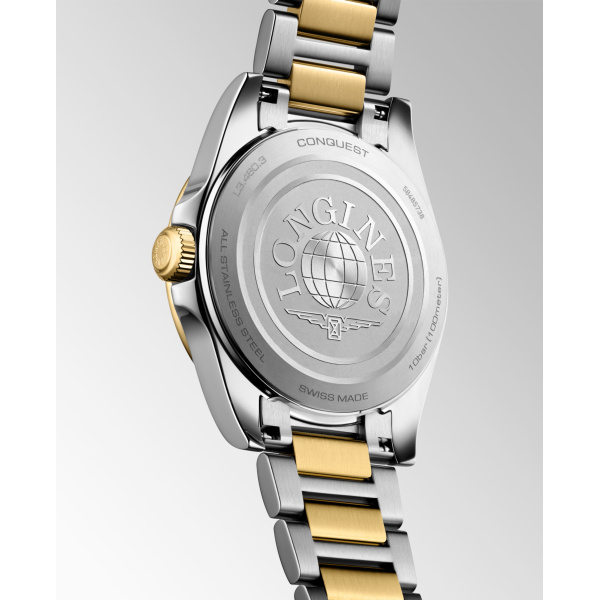 Montre Longines Conquest 34 mm Quartz PVD Or Jaune Cadran Blanc