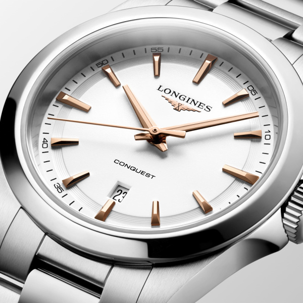 Montre Longines Conquest 30 mm Quartz Blanc Index Dorés Rosés