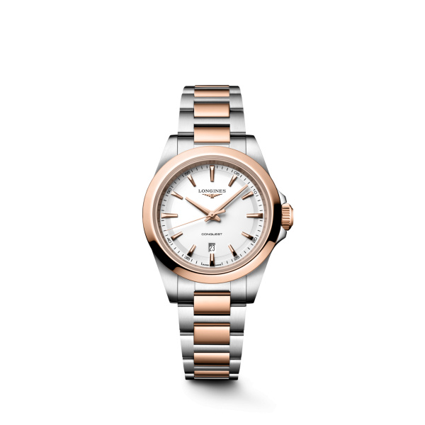 Montre Longines Conquest 30 mm Quartz PVD Or Rose Cadran Blanc