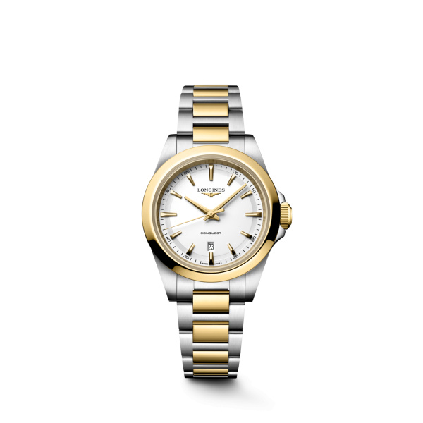 Montre Longines Conquest 30 mm Quartz PVD Or Jaune Cadran Blanc