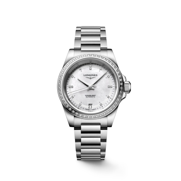 Montre Longines Conquest 34 mm Automatique Nacre Sertie Diamants