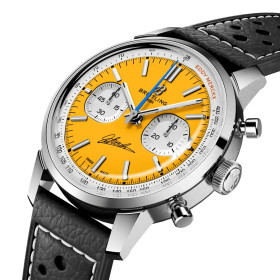 Montre Breitling Top Time B01 Chronograph 41mm Eddy Merckx Édition Limitée Cadran jaune bracelet cuir