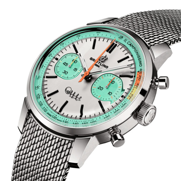 Montre Breitling Top Time B01 Chronograph 41mm Fausto Coppi Édition Limitée Cadran blanc bracelet milanais