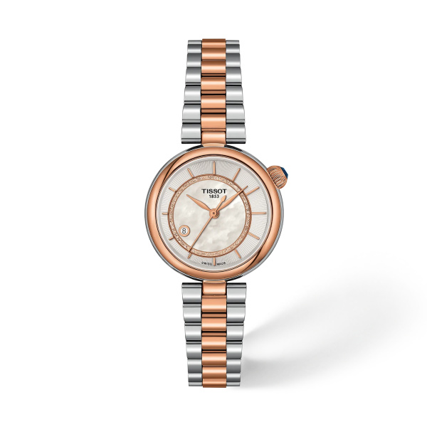 Montre Tissot Desir Automatique 28 mm Cadran Nacre Blanche Bicolore Or Rose T1522072211100