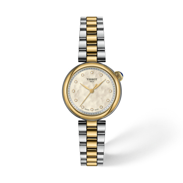 Montre Tissot Desir Quartz 28 mm Cadran Nacre Blanche Diamants Bicolore Or Jaune T1520102211600