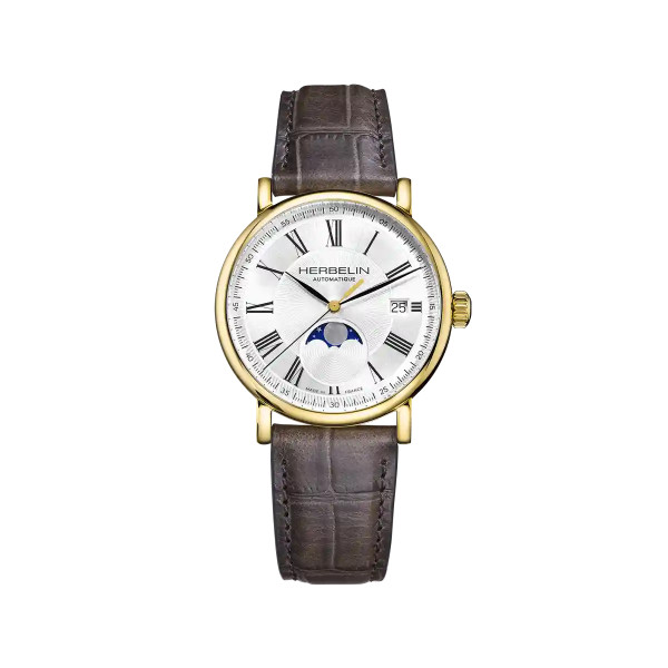 Montre Herbelin Inspiration 2847P08GR 38 mm Automatique Phase de Lune Cadran Argenté