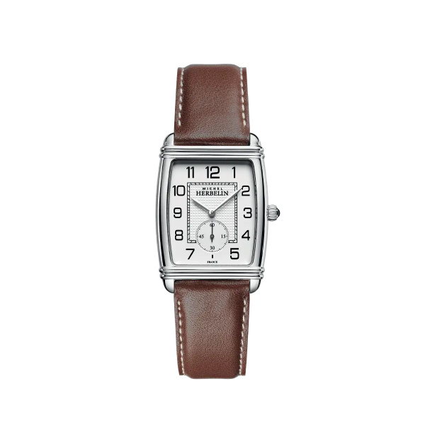 Montre Herbelin Art Déco Tonneau Acier Cuir Marron