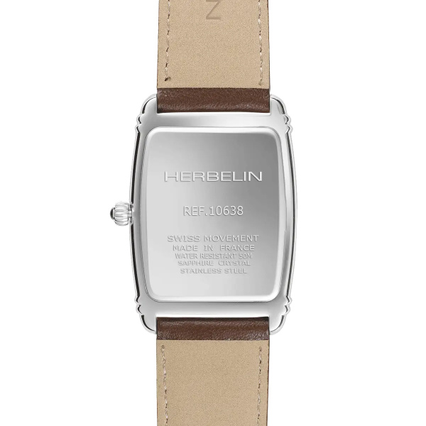 Montre Herbelin Art Déco Tonneau Acier Cuir Marron