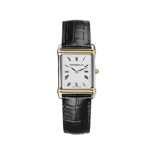 Montre Herbelin Art Déco Acier Bicolore Cuir Noir