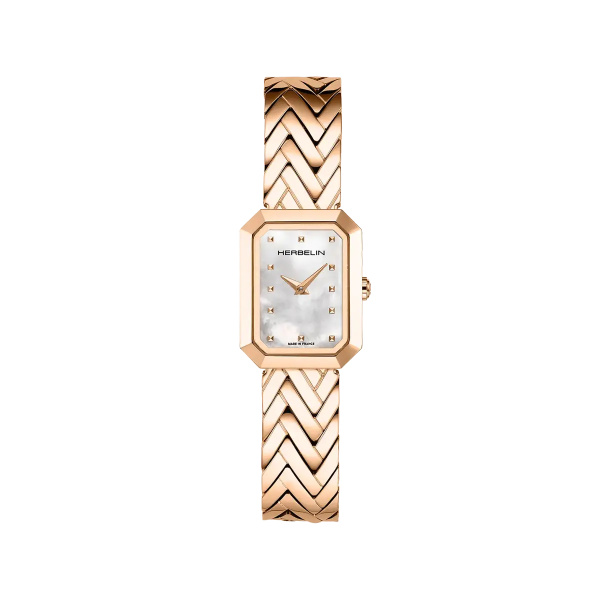 Montre Herbelin Octogone Rectangle Chevrons Or Rose