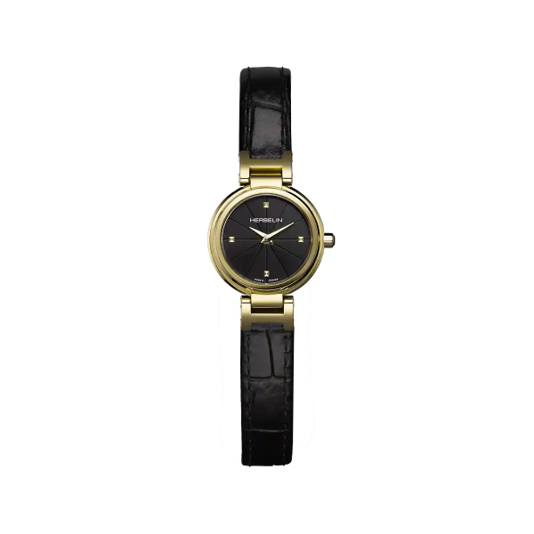 Montre Herbelin Lady H Or Cuir Noir 22 mm