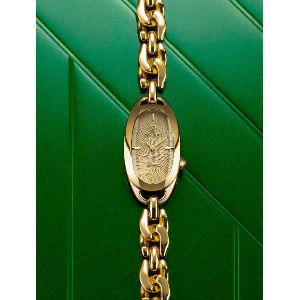 Montre March LA.B Oblongue Drapée Gold 20 mm Bracelet Gourmette Dorée