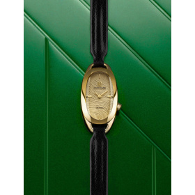 Montre March LA.B Oblongue Drapée Gold 20 mm Bracelet Chevreau Noir