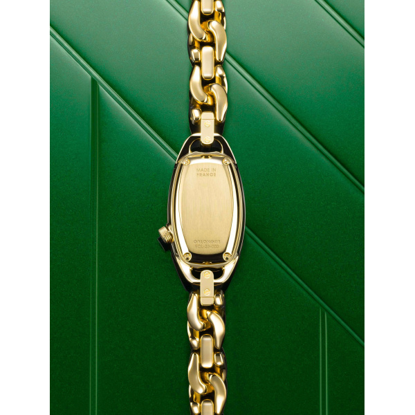 Montre March LA.B Oblongue Drapée Gold 20 mm Bracelet Chevreau Noir
