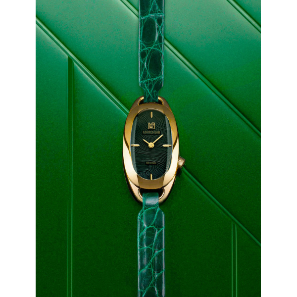Montre March LA.B Oblongue Drapée Emerald 20 mm Bracelet Alligator Vert