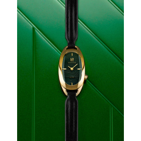 Montre March LA.B Oblongue Drapée Emerald 20 mm Bracelet Chevreau Noir